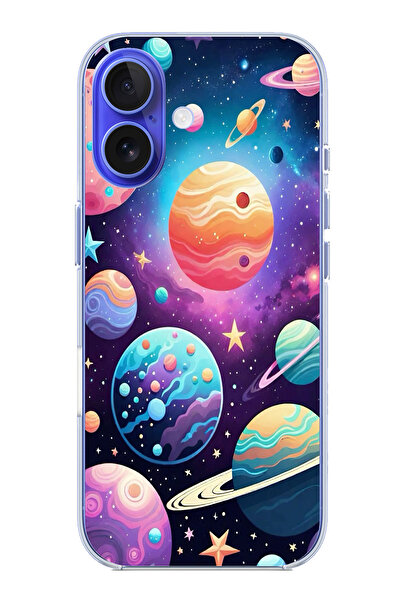 TechTree حافظة سيليكون مطبوع متوافقة مع هاتف iPhone 16 بنمط الفضاء والكواكب و...