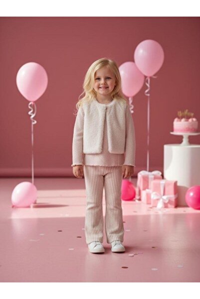 Zekids Κοριτσίστικο Γούνινο Σετ σετ κοστούμι με γιλέκο Τριπλό Παντελόνι