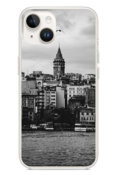 TechTree حافظة سيليكون مطبوع متوافقة مع هاتف iPhone 13-14 مع إطلالة على برج ج...