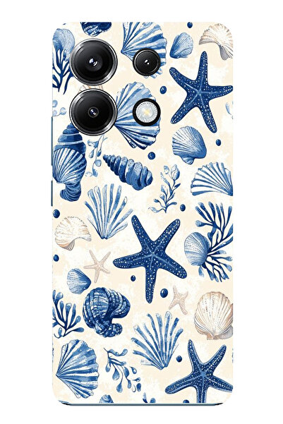 TechTree حافظة سيليكون مطبوع متوافقة مع Poco X6 PRO بنمط صدفة البحر الزرقاء و...