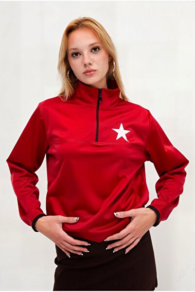 kalawear UNISEX STAR Yarım Fermuar Scuba Kumaş Sweatshirt