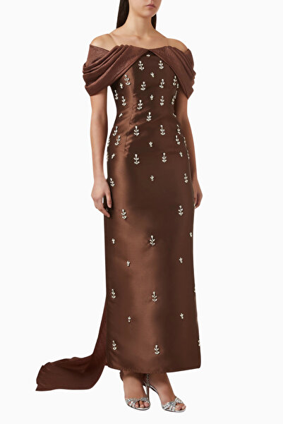 AC BY AANCHAL CHANDA Crystal-embellished Kristal ve İnci Detaylı Drapeli Kadı...