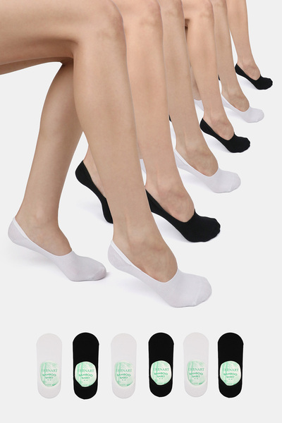 ERENART Bamboo Women's Ballerinas 3 Black - 3 White Socks Seamless Invisible ...