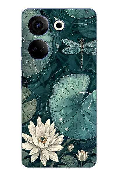 TechTree حافظة سيليكون متوافقة مع هاتف Tecno Camon 20-20 PRO على شكل زهرة اللوتس واليافوت مطبوع