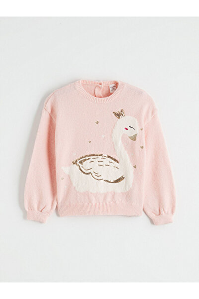 LC Waikiki Lcw Kidspink Swan Patterned Girls' Knitwear Sweater