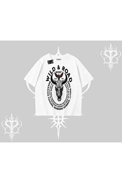 Tarzsokak Оверсайз тениска Wild & Road Western Skull Biker Street Culture