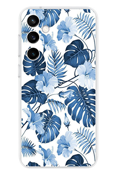 TechTree حافظة سيليكون مطبوع متوافقة مع هاتف سامسونج جالاكسي S23 FE بنمط أوراق الشجر الزرقاء والزهور