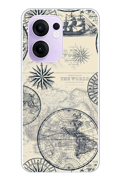 TechTree حافظة سيليكون متوافقة مع هاتف OPPO Reno 13F تحمل خريطة العالم القديم...