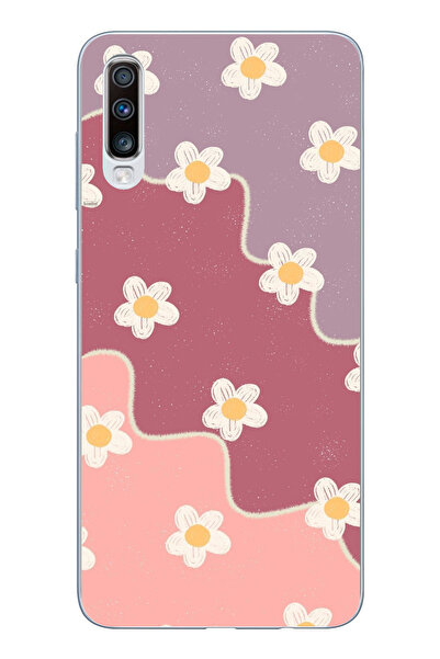 TechTree حافظة سيليكون متوافقة مع هاتف سامسونج جالاكسي A50-A30S بلون الورد المجفف والليلكي المموج مطبوع