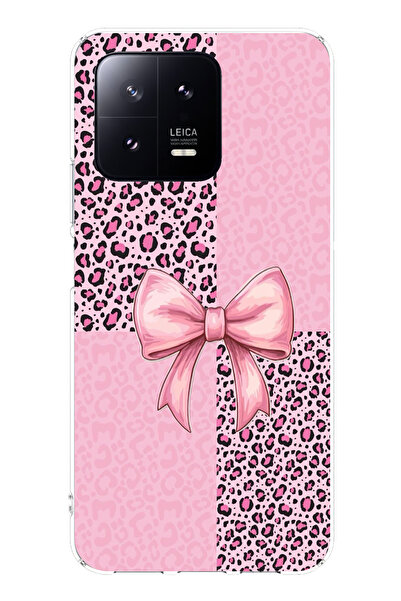 TechTree حافظة سيليكون متوافقة مع هاتف Xiaomi Mi 13 بنمط الفهد الوردي وشريط م...