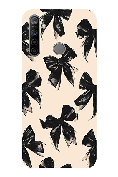 TechTree Realme 5i - 6i - C3 Uyumlu Siyah Fiyonk Kurdele Baskılı Silikon Kılıf