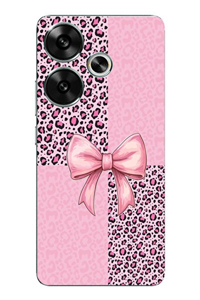 TechTree حافظة سيليكون متوافقة مع POCO F6 بنمط الفهد الوردي وطباعة الشريط