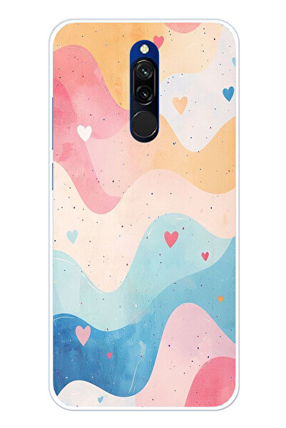 TechTree حافظة سيليكون متوافقة مع هاتف Redmi 8 بألوان باستيل ومموجة وقلب مطبوع