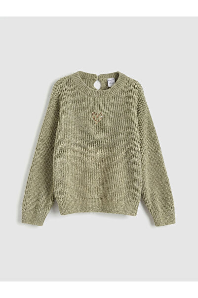 LC Waikiki Lcw Kidsgreen Heart Embroidered Girls' Knitwear Sweater
