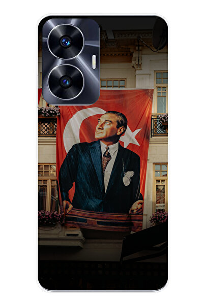 TechTree حافظة سيليكون متوافقة مع هاتف Realme C55 بتفاصيل علم كبير أتاتورك مطبوع