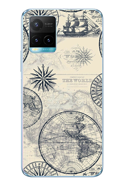 TechTree حافظة سيليكون متوافقة مع Vivo Y21s بتصميم خريطة العالم القديمة والبو...