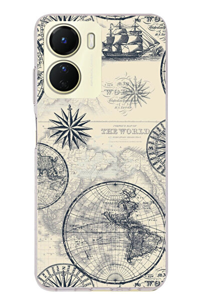 TechTree حافظة سيليكون متوافقة مع Vivo Y16 تحتوي على خريطة العالم القديمة وال...