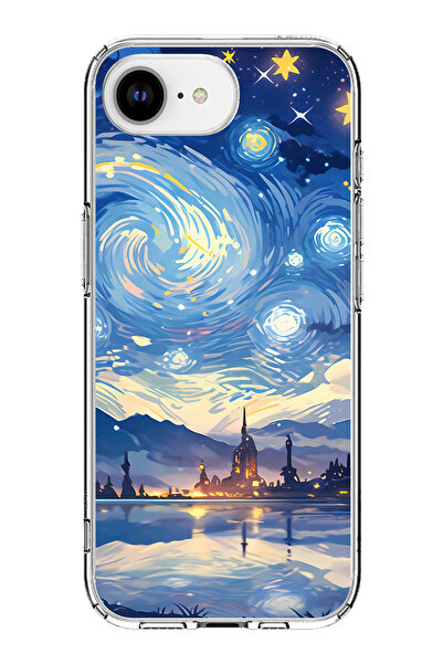 TechTree حافظة سيليكون متوافقة مع هاتف iPhone 16E بتصميم السماء المرصعة بالنج...