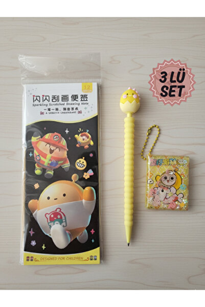Ceylan Kırtasiye 3lü Eggy Party Seti Kazıma Defteri, Simli Stickerlı Mini Def...
