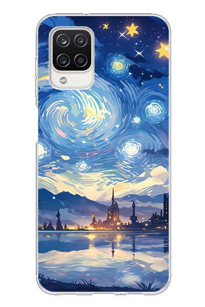 TechTree حافظة سيليكون متوافقة مع هاتف سامسونج جالاكسي A12-M12 بتصميم السماء ...