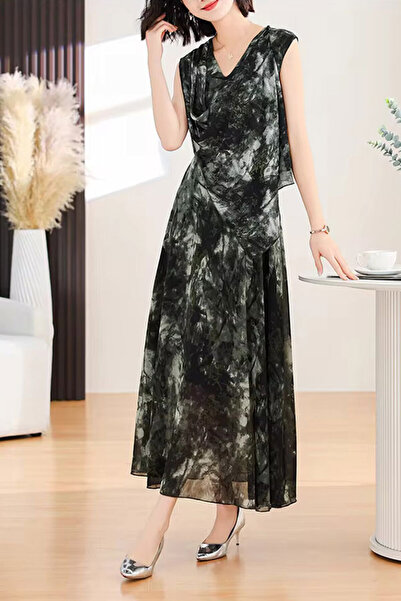 dorbe women’s summer fashion black v-neck sleeveless tie-dye maxi dress