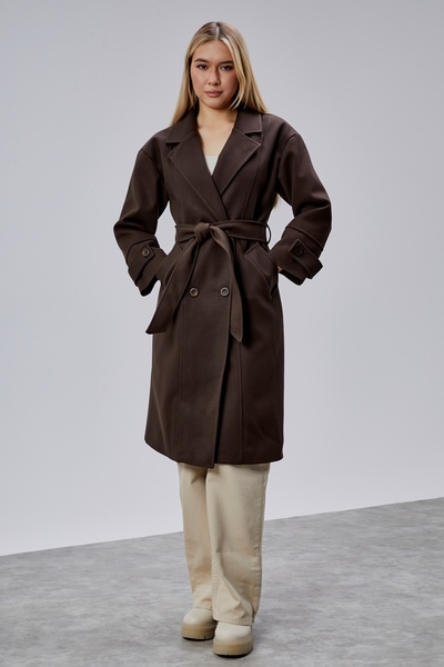 Bolivente Bitter Brown Belted Oversized Cashmere Coat