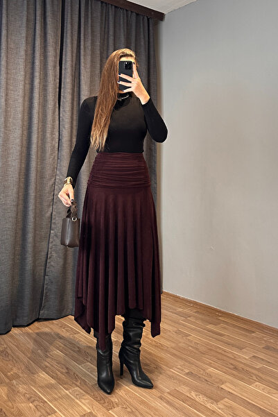 Sorridi Bel Drapeli Asimetrik Kesim Midi Etek