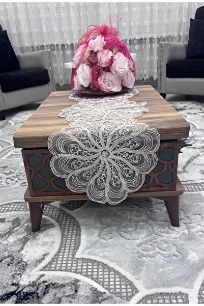 Muensu Husă de masă de lux de culoare crem, Runner din silicon, Runner unic, ...