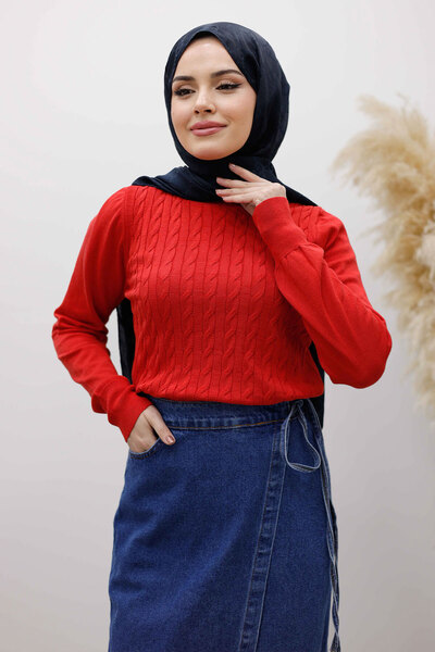 Tesettür Dünyası Crew Neck Blouse Tsd250261 Red
