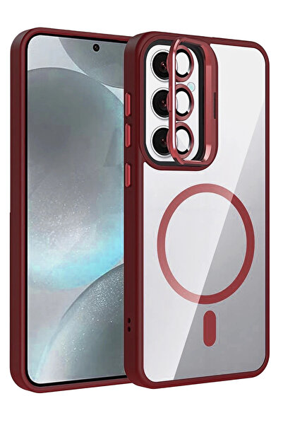 Rivor Samsung Galaxy S25 FE Uyumlu Kılıf Standlı ve Kamera Lens Hediyeli MagS...
