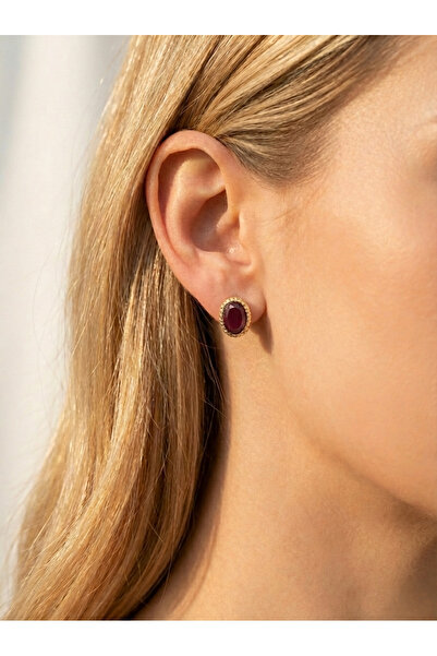 Candy Nuveria Amber Oval - Mineli Altın Kaplama Oval Küpe