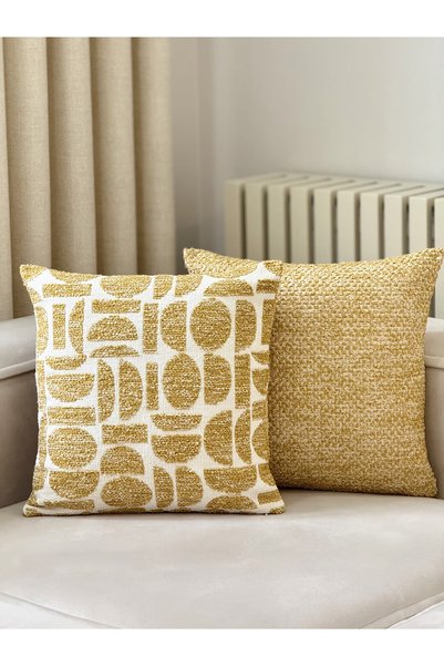 AYSA HOME DECOR Lunea Geometric Patterned Mustard Single Throw Pillow Cover (45 X 45 cm)