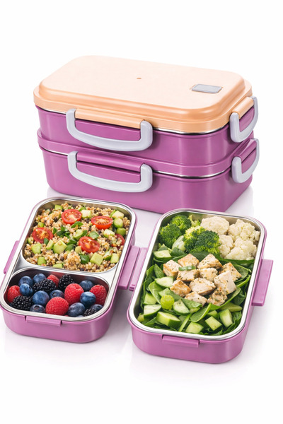 Sowo Home Çift Katlı Beslenme Kabı (450 ml + 400 ml) Paslanmaz Çelik Yemek Sa...