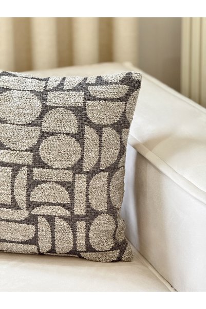 AYSA HOME DECOR Lunea Geometry Patterned Gray Single Throw Pillow Cover (45 X 45 cm)