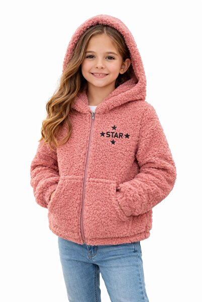 ModaPlaza Cardigan de pluș cu broderie cu stele pentru fetiță 8002-1