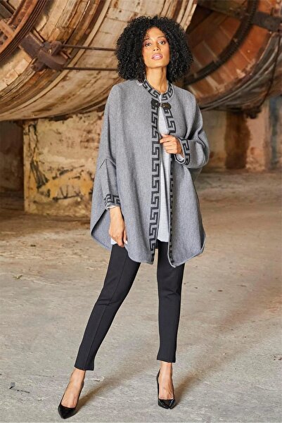 Uludağ Triko Geometric Patterned Transitional Women's Poncho