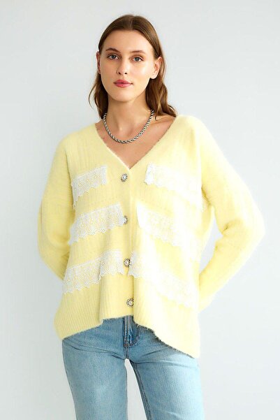 Lavanta Tekstil Guipure Detailed Cardigan