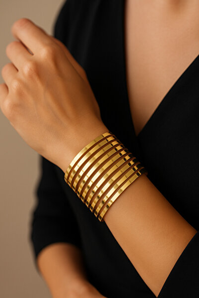 ALYA Altın Çelik Dormlu Geniş Metal Kelepçe