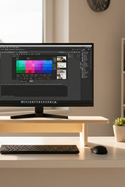 mutfy Ahşap Monitör Yükseltici - Ergonomik Masaüstü Monitör Rafı - Laptop - K...