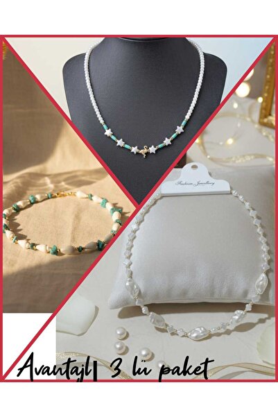 trendhazan A Quality-Advantaged 3-Piece Pack of Natural+Acrylic Special Design Women's Necklace