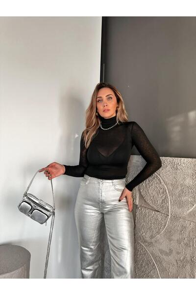 Zerrincan Giyim Siyah Transparan Likralı Body
