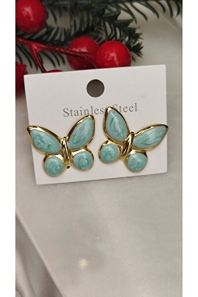 DİAVENTA TAKI VE AKSESUAR Steel Vip Earrings - 316L Steel Zircon Stone Butterfly Nail Model Earrings Non-Tarnish Non-Fade Earrings-3Cm