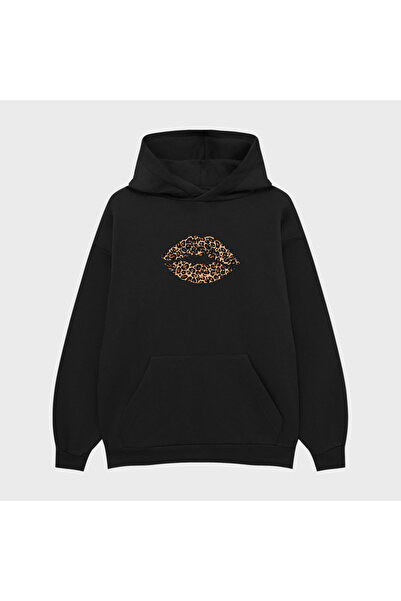 PURE EFFECT Hanorac unisex LEOPARD LIP cu imprimeu 3 Thread Ş cu căptușeală d...