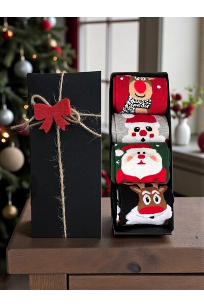 Desenor Concept 4’lü Kutulu Yılbaşı Temalı Hediye Çorap Seti Unisex 4'lü Pake...