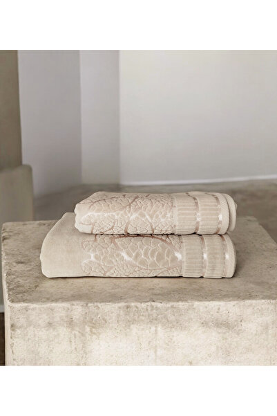 Nurpak Leaf Pattern Velvet 50X90 cm and 90X150 cm High Grammage Bathroom Set