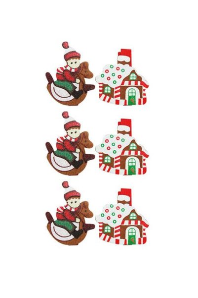 DODOMAR New Year – Wooden Peg House Model Set of 6 Decorative Peg Ornaments