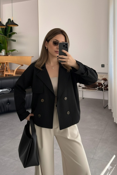 Le Savu KADIN ASTARLI YARIM TRENÇKOT SİYAH