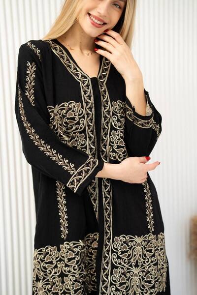 AFandina Linen jalabiya with luxurious royal embroidery SM-12