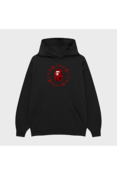 PURE EFFECT Hanorac unisex BAPE CHINESE RED B cu imprimeu 3 Thread Sha cu căptușeală din fleece oodie