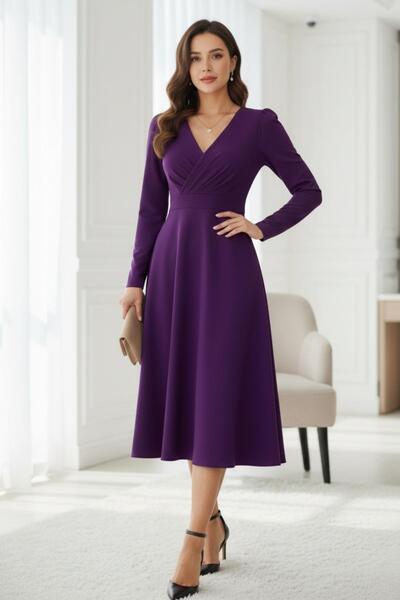 Mossta Rochie Midi cu două rânduri de nasturi violet – Feminină și modernă